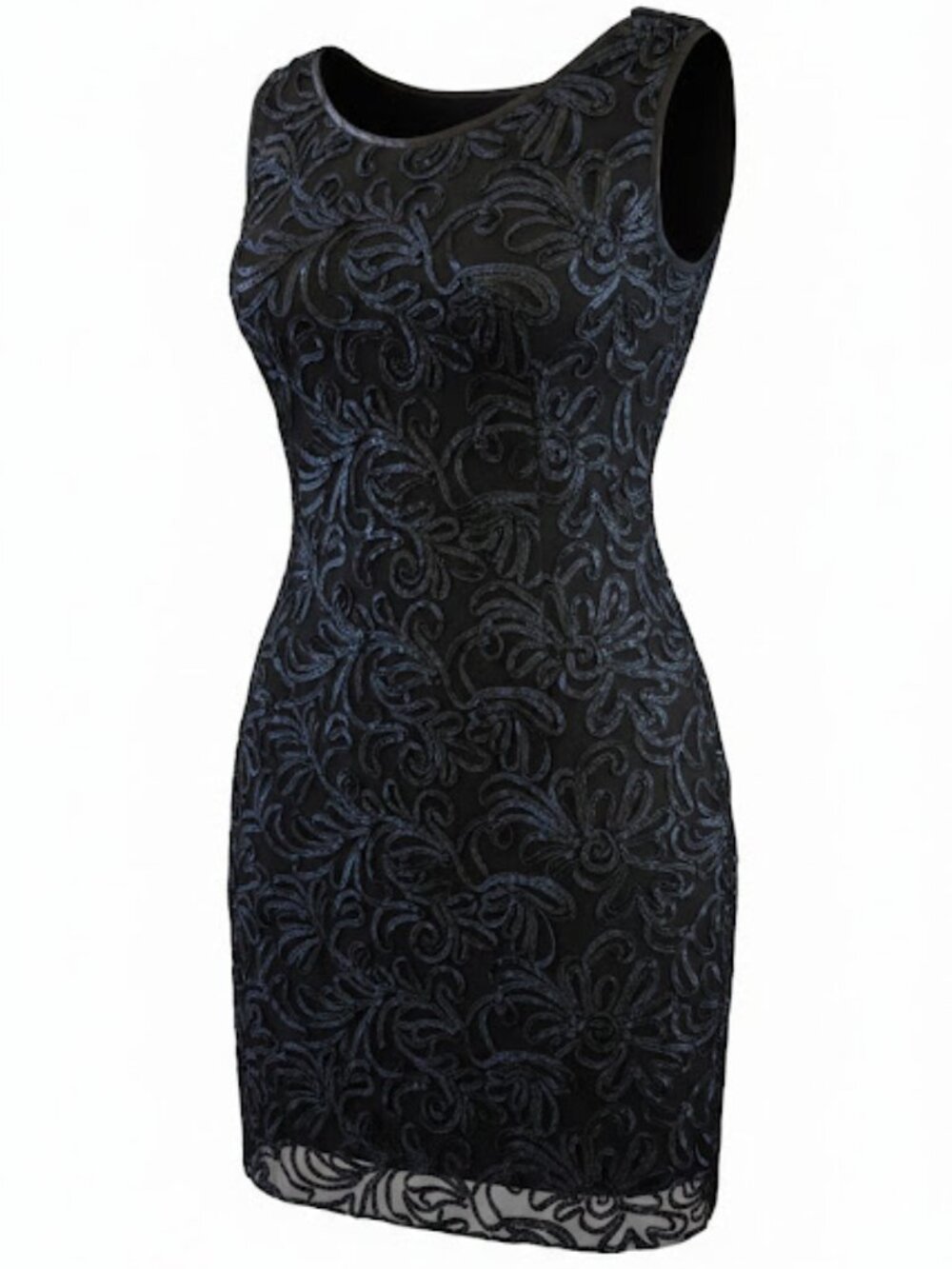 Navy blue cocktail dress floral textured Jessica Howard scoop back neckline 16